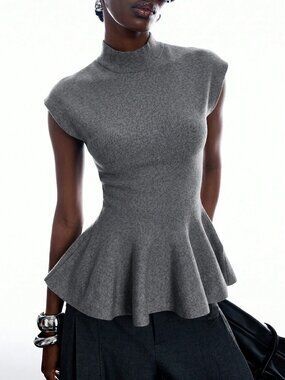 Grey Casual Women's Elegant Waist-Cinching Sweater top
